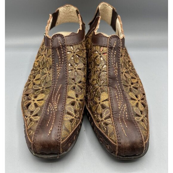 Pikolinos Women’s Romana‎ Shoes Sz 36 Brown Leather Flower Cutout Slingback - Picture 3 of 8